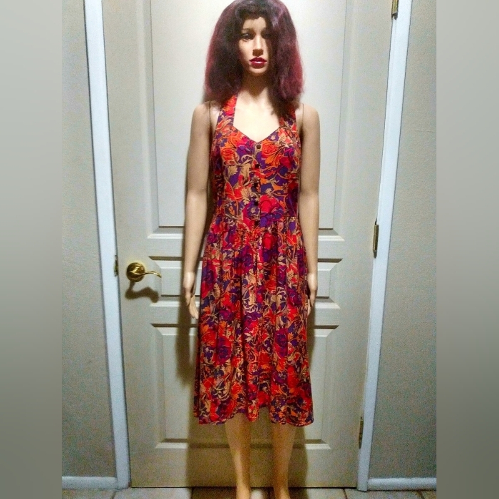 Vintage Floral Print Halter Top Dress